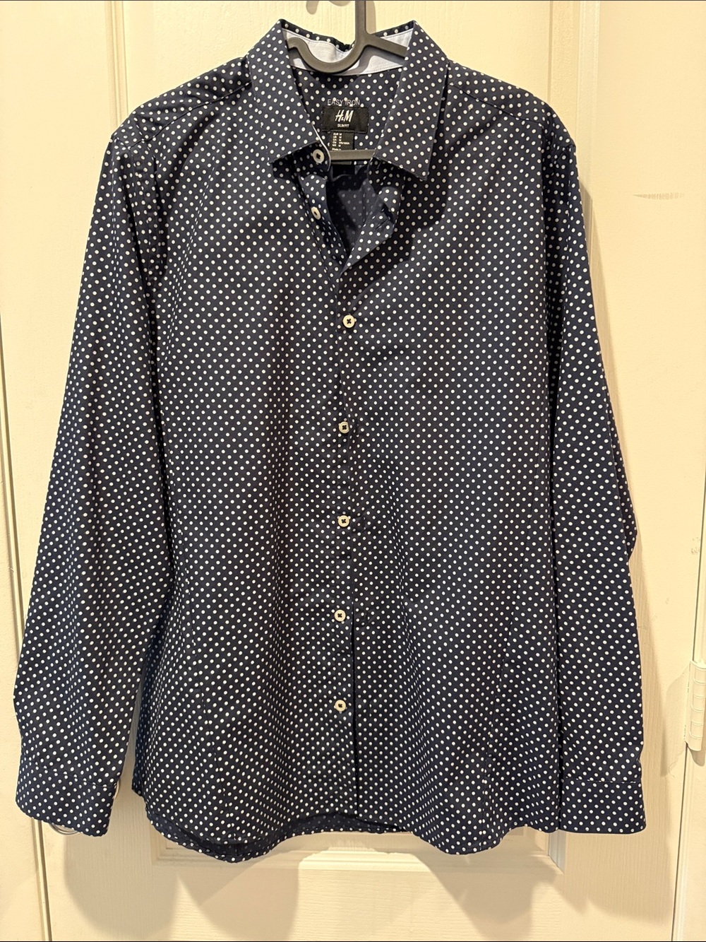 EUC H&M Men's Navy Blue Polka Dot Button-Down Shirt
